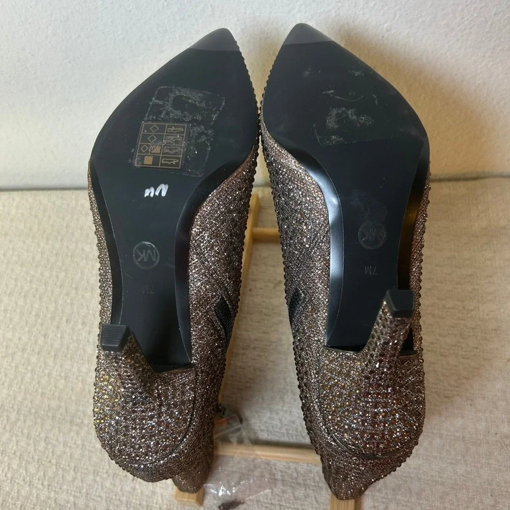 Michael Kors Women Bronze Crystal Embellished Pointed Toe Ankle Boots Size 7M